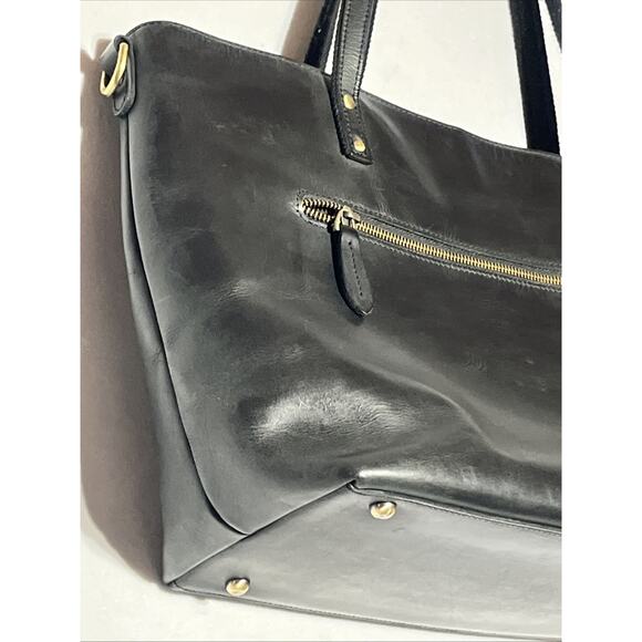 S Zone Leather Laptop Travel Tote Bag Black Zip Top Shoulder Bag Work Office - Picture 6 of 16